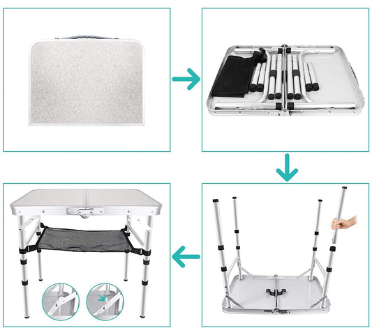 Portable Folding Camping Table with Aluminum Frame - Lightweight 60x40x50cm Picnic Table with Mesh Storage Bag and Carrying Handle for Outdoor BBQ, Travel, and Self-Driving Trips