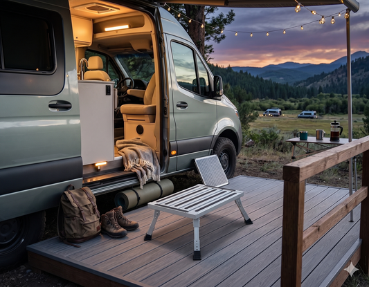 Heavy Duty Aluminum Folding Step Stool - Portable RV Platform and Work Bench with Non-Slip Surface - Collapsible Multi-Purpose Step for Camping, Home, and Outdoor Use