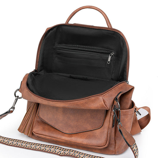 Purple Fashionable Women's Backpack Set - With Coin Purse and Tassels