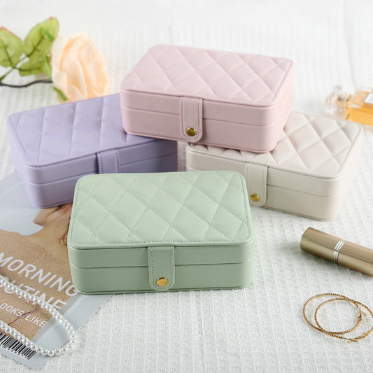 Pink Elegant Quilted PU Leather Jewelry Box - Portable Organizer for Travel & Home
