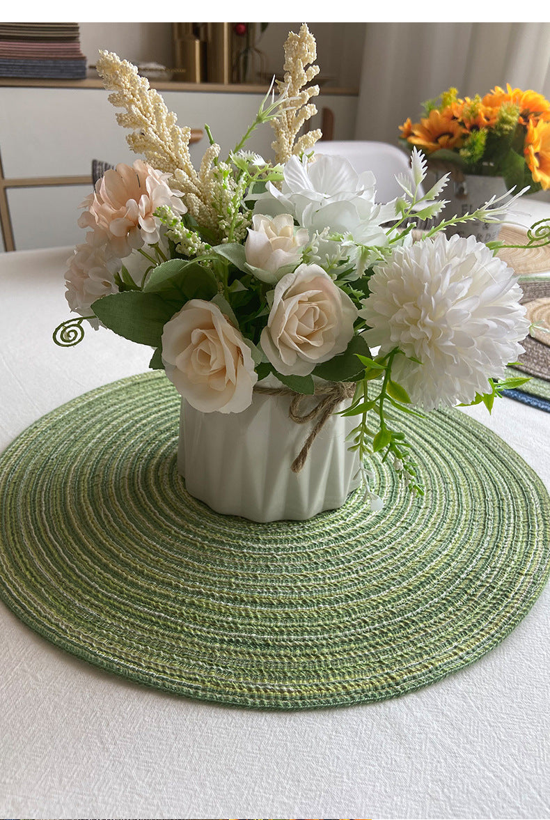 8 Pcs Blue Woven Round Placemat - Non-Slip, Heat-Resistant Dining Table Mat, 36cm