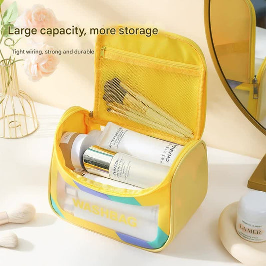 PVC Transparent Cosmetic Bag,Waterproof Portable Travel Organizer with Handle(Sky blue)