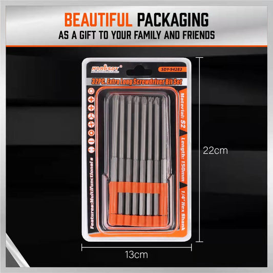 32-Piece Extra Long Screwdriver Bit Set - 150mm S2 Steel Bits with Organizer Stand