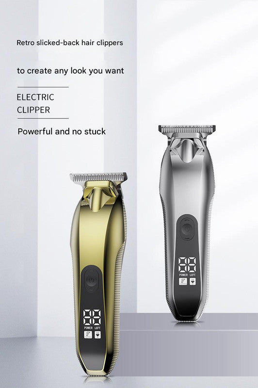 Professional Electric Hair Clipper & Beard Trimmer - USB Rechargeable, LED Display(Silver)