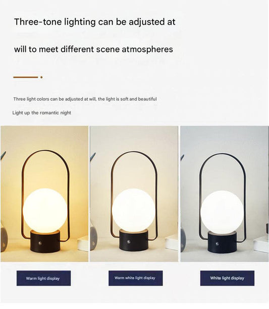 Silver Portable Rechargeable LED Lantern Lamp - Touch Control 3-Color Dimmable Desk Light