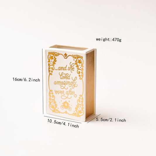 Literary Book Vase - Creative Ceramic Planter & Desk Organizer(Golden Book)