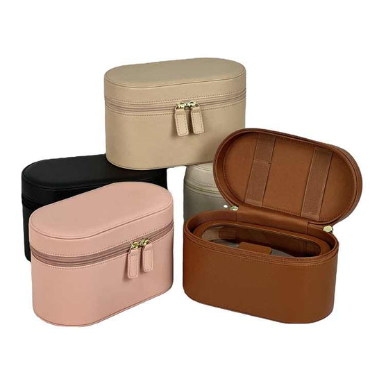 Brown Elegant PU Leather Makeup & Toiletry Bag - Large Capacity Travel Cosmetic Organizer with Brush Holder