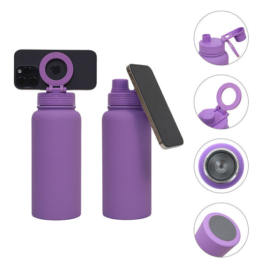Yellow Premium 35oz Stainless Steel Insulated Sports Bottle with Magnetic Phone Holder Lid