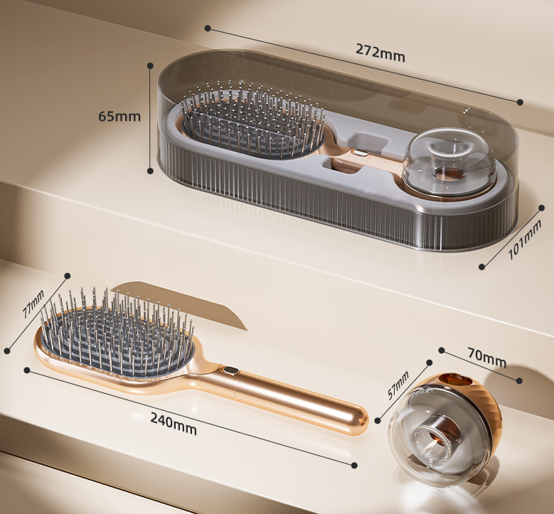 Rose Red Premium Self-Cleaning Hair Brush Set with Stand - Anti-Static Detangling & Scalp Massage Paddle Brush