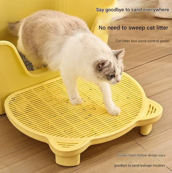 Yellow Elevated Cat Litter Trapping Mat - Dual-Layer Scatter Control Tray with Grate