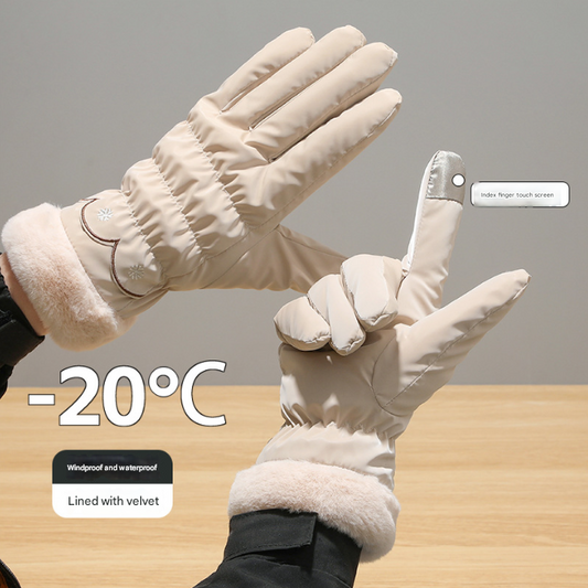Light Pink Elegant Women's Thermal Winter Gloves - Waterproof & Windproof Touchscreen Gloves with Faux Fur Cuff