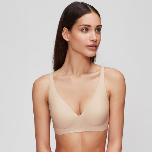 Light skin tone Women's Seamless Wireless Comfort Bra - Flexible Gel Support Deep V T-Shirt Bra(Size: L)