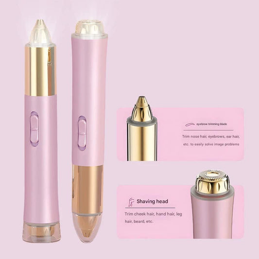 2-in-1 Electric Hair Remover for Women - Eyebrow Trimmer & Facial/Body Shaver with LED Light, USB-C Rechargeable(white)