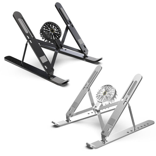 Black Adjustable Aluminum Laptop Stand with Detachable Cooling Fan - Portable Ergonomic Riser for Desk