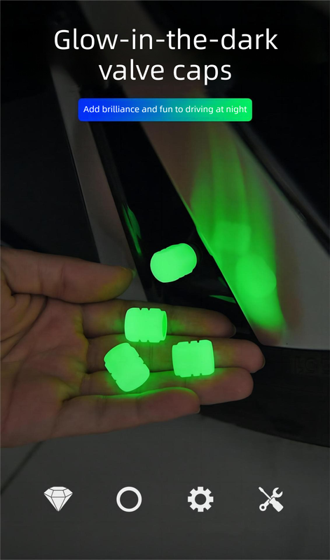 2 Packs of 4 Green Luminous Tyre Valve Caps Glow in The Dark Universal Wheel Air Dust Covers for Cars Bikes Motorcycles Scooters One-Piece Design