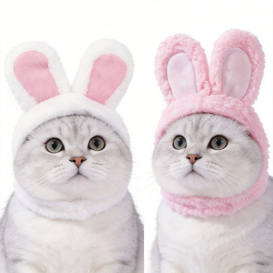 2 Pcs Pink Adorable Bunny Ears Cat Hat – Soft Plush Pet Costume Headband for Cats