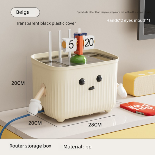 Beige Router Storage Box – Multi-Layer Cable Management Organizer for Home Wi-Fi Equipment