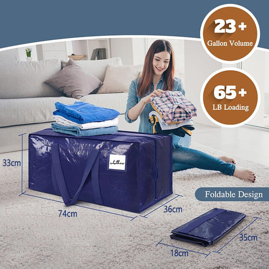 4 Pack Extra Heavy Duty Large Moving Bags with Strong Zipper & Comfortable Handles, Sturdy & Durable Clothes Storage Bags Totes Bins, Packing Moving Boxes for Clothes, Bedding, Dorm & Travel, Dark Blue