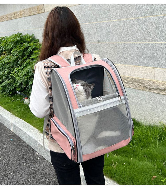 Pink Breathable Pet Carrier Backpack - 35 x 29 x 41 cm Oxford Fabric Travel Bag with Mesh Ventilation, Structured Support and Plush Mat for Cats and Small Dogs