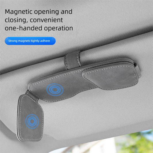 Black Car Sun Visor Sunglasses Holder – Magnetic Dual Clip Organizer with Suede Finish, No-Drill Mounting for Glasses, Cards & Tickets