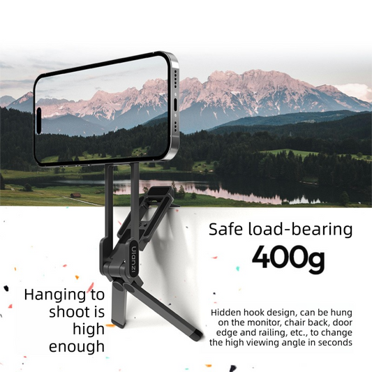 Silver Portable Magnetic Phone Mount with MagLock - Multi-Functional Foldable Tripod Stand for Desktop, Travel & Vlogging, Strong Dual Magnet Design for iPhone & Android