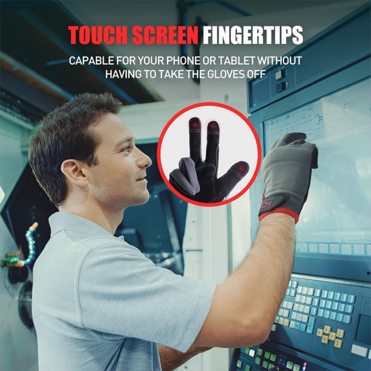 Size S Touchscreen Work Gloves - Reinforced Padded Palm with Shock Absorption - Lightweight Flexible Mechanic Gloves with Adjustable Wrist Strap, High Dexterity for DIY Maintenance, Gardening and Workshop Tasks