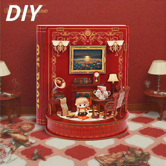 DIY Book Nook Kit Book Theater 3D Wooden Puzzle Miniature Dollhouse Bookshelf Insert with LED Light, 222 Pieces Bookend Decor for Adults Teens, Creative Gift for Book Lovers