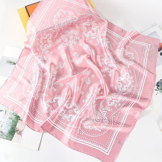 Green and white Women's 70cm Square Scarf - Bohemian Paisley & Vintage Print Collection - Lightweight Satin Feel, Versatile Neck Tie, Head Wrap, Bag Accent, Everyday Elegance, Gift Ready