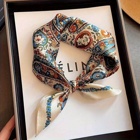 Bohemian Yellow Women's 70cm Square Scarf - Bohemian Paisley & Vintage Print Collection - Lightweight Satin Feel, Versatile Neck Tie, Head Wrap, Bag Accent, Everyday Elegance, Gift Ready