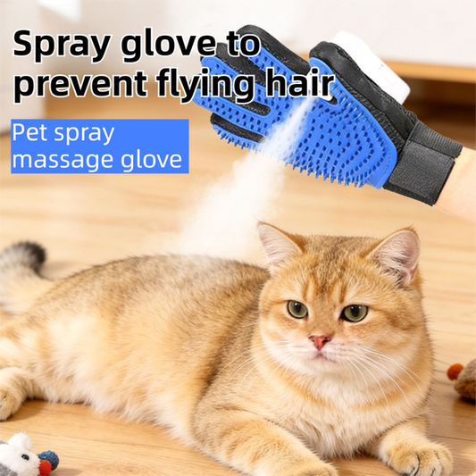 Black Blue Pet Grooming Spray Glove with Pink Detachable Typec Mister - TPR Soft Deshedding & Massage Brush Glove for Cats and Dogs, Anti Static Spray to Reduce Flying Fur and Easy to Clean