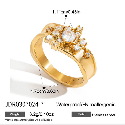Style 3 Vintage Gold-Plated Stainless Steel Ring for Women - Waterproof Hypoallergenic Stackable Statement Rings, Crown Pearl Crystal & Lace Style Collection Size 7 Inner Diameter 0.68 in