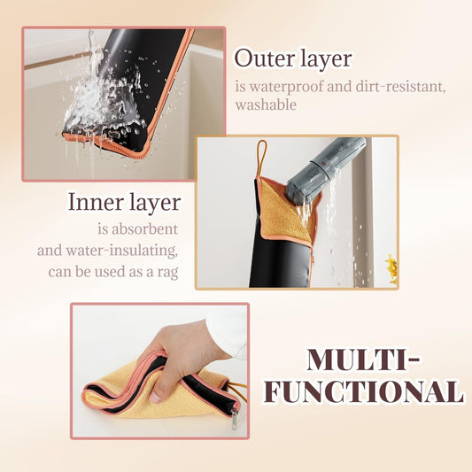 2-Pack Waterproof Oxford Umbrella Storage Pouch with Zipper and Absorbent Microfiber Lining, Mutifunctional Hanging Umbrella Sleeve & Cleaning Cloth for Car Travel School and Daily Use, Black and Orange 28 x 12cm