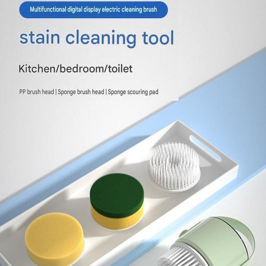 4-piece Green Electric Spin Scrubber Cordless Cleaning Brush(Includes three types of brush heads) for Kitchen Bathroom Tiles and Household Surfaces