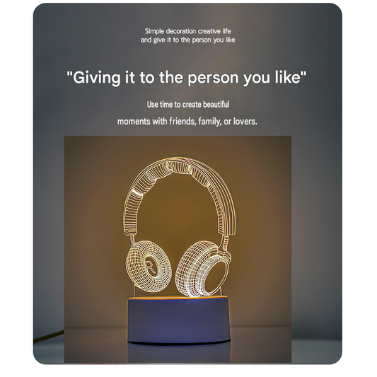Headphone version Creative Acrylic LED Night Light - Warm White Ambient Table Lamp, Decorative Desktop Mood Light, Cartoon and Creative Display Design, Compact Gift for Bedroom Living Room Office