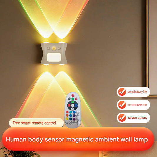 2 pcs Black Motion Sensor Wall Light, Rechargeable Magnetic LED Ambient Wall Lamp with Remote Control, 16 Colors & 3 Color Temperatures, Wireless Indoor Night Light for Bedroom Hallway Living Room