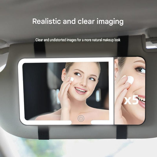 Black LED Car Sun Visor Makeup Mirror with 5x Magnification & Touch Lighting - Rechargeable Vanity Mirror for Travel & Daily Use