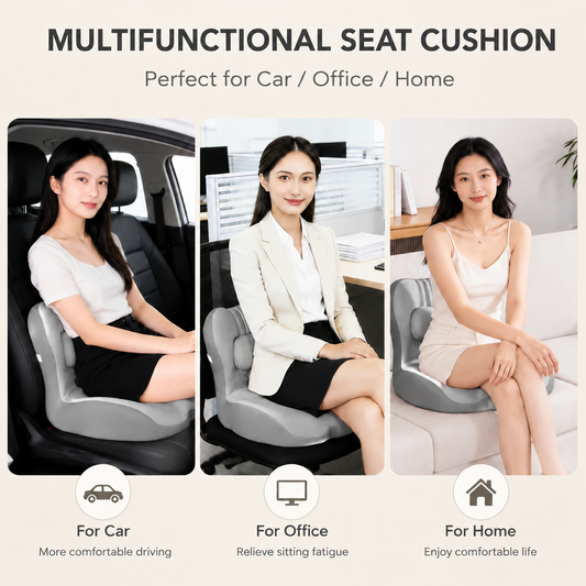 Ergonomic Memory Foam Seat Cushion with two-tone gray Support Integrated One Piece Design Pressure Relief Chair Cushion Black for Office Car Home Use