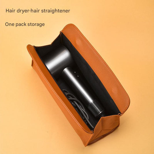 Brown Hair Dryer Storage Bag - Faux Leather Travel Organizer with Magnetic Closure, Waterproof Heat Resistant Pouch for Straighteners Curling Irons and Styling Tools