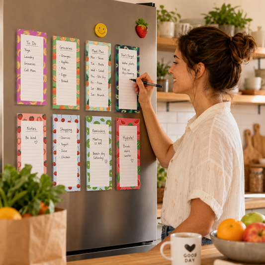 8 Pack Fruit Magnetic Notepads for Fridge(Type A), Cute Shopping List Planner Memo Pads with 25 Sheets Each, Tear Off Weekly To Do List Notes for Home Kitchen Office School Organisation and Daily Reminders