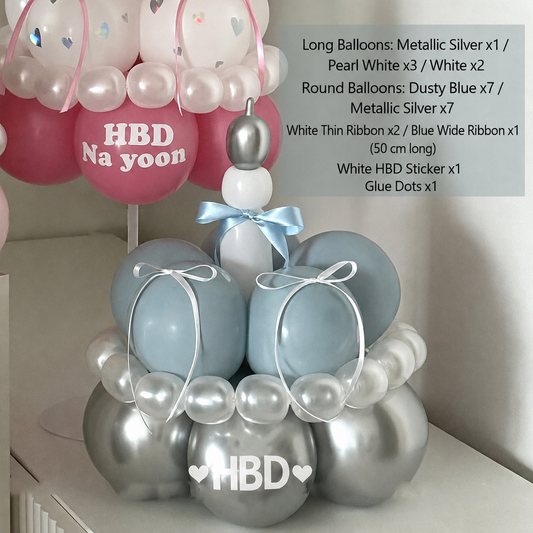 Birthday Cake Balloon Garland Kit (Blue Material kit)– DIY Party Decoration Set with HBD Balloons, Ribbon and Glue Dots, Creative Table Centrepiece for Birthday Celebrations, Photo Props and Event Decor