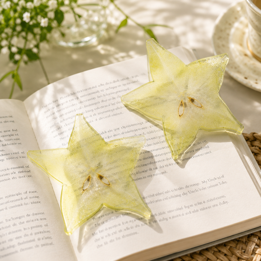 2PCS Cute Star fruit Acrylic Bookmarks Fruit Transparent Reading Bookmarks Aesthetic Page Markers for Book Lovers Students Teachers Reading Gifts