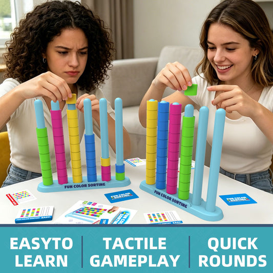 Colour Sorting Stacking Game with 50 Challenge Cards, Single Player Logic Puzzle and Ring Matching Tabletop Activity for Family Game Nights, Parties and Brain Training