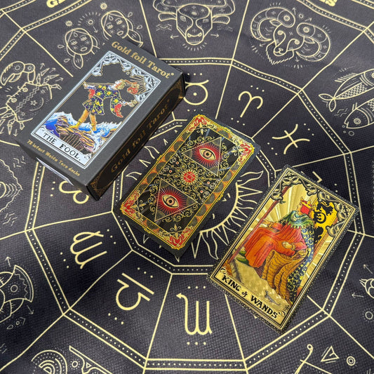 Gold Foil Tarot Cards Gilded Hexagram Paper Box Edition Waterproof PVC Plastic 78 Card Tarot Deck, Classic Divination Oracle Cards, Durable Shuffle Friendly Mystic Reading Gift for Beginners and Collectors