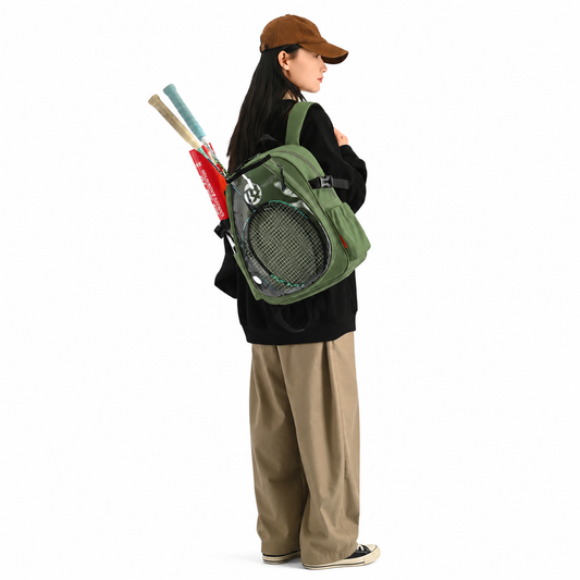 Green Sports Racket Backpack - Lightweight Casual Travel Bag with Separate Racket Compartment, Shoe Compartment, Bottle Pocket for Tennis, Badminton, Gym and Outdoor Use