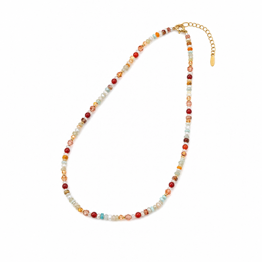 Multicolour Tourmaline Stone and Pearl Beaded Necklace - Colourful Layering Choker with Summer Style, Versatile Everyday Wear and Gift Friendly Appeal for Women