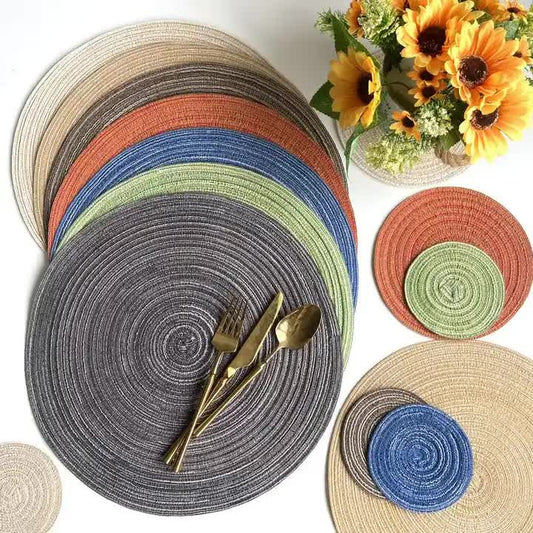 Round Woven Placemats -Colorful Braided Table Mats for Dining & Home Decor 18cm 10pcs Green