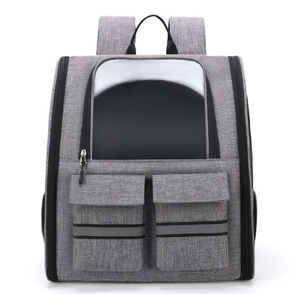 Grey Collapsible Pet Carrier Backpack with Trolley Sleeve