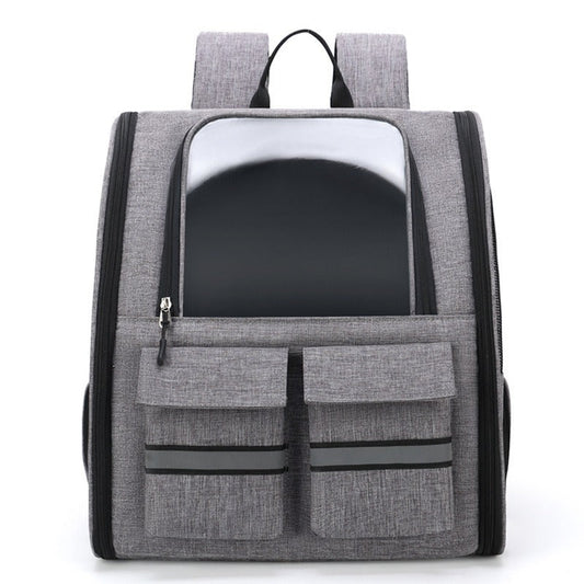 Grey Collapsible Pet Carrier Backpack with Trolley Sleeve