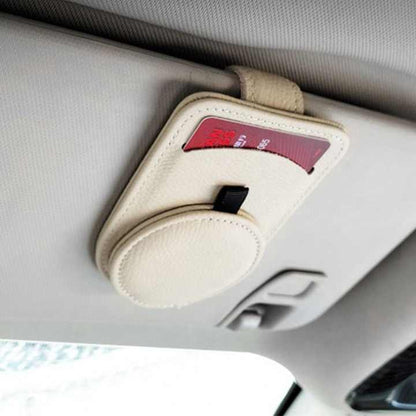 Beige Multifunctional Car Sun Visor Glasses Clip with Card Holder - Compact and Convenient
