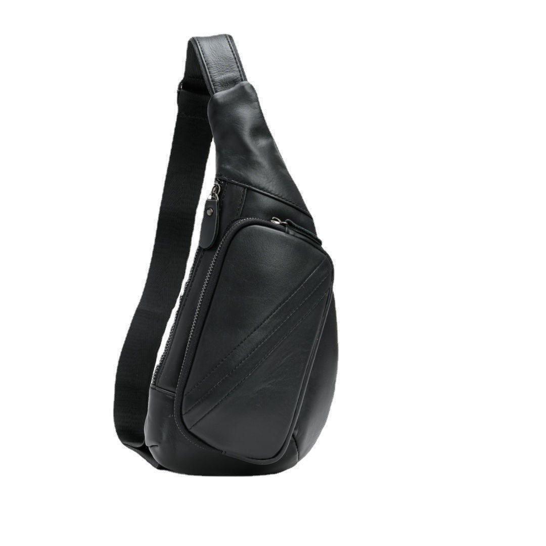 Black Men's Leather Sling Backpack - Casual Crossbody Chest Bag